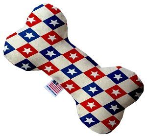 Patriotic Checkered Stars Canvas Bone Dog Toy (size: 10 Inch)