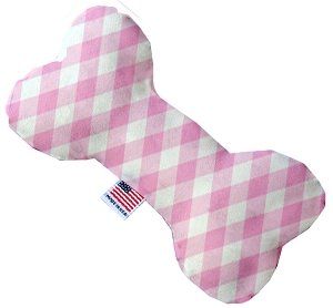 Baby Pink Plaid Canvas Bone Dog Toy (size: 10 Inch)