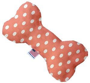 Peach Polka Dots Canvas Bone Dog Toy (size: 10 Inch)