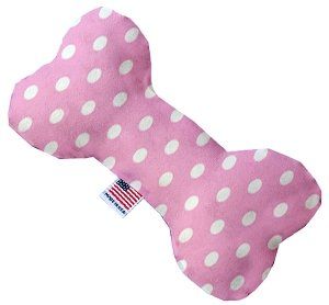 Pink Polka Dots Canvas Bone Dog Toy (size: 10 Inch)