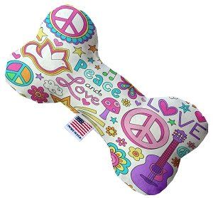 Hippy Love Canvas Bone Dog Toy (size: 10 Inch)
