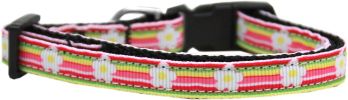 Striped Daisy Nylon Ribbon Dog Collar