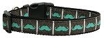 Aqua Moustaches Ribbon Dog Collars
