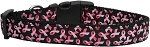 Pink Ribbons on Black Nylon Dog Collar (size: Sm)