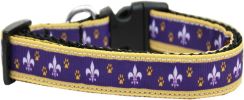 Purple and Yellow Fleur de Lis Nylon Ribbon Dog Collar