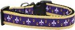 Purple and Yellow Fleur de Lis Nylon Ribbon Dog Collar