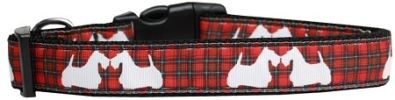 Red Plaid Scottie Pups Nylon Dog Collar
