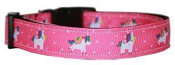 Pink Unicorn Nylon Dog Collar (size: MD)