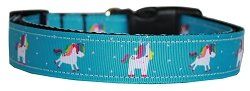 Blue Unicorn Nylon Dog Collar (size: MD)