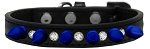 Crystal and Blue Spikes Dog Collar (size: Black Size 16)