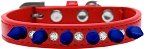 Crystal and Blue Spikes Dog Collar (size: Red Size 16)