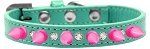 Crystal and Bright Pink Spikes Dog Collar (size: Aqua Size 16)