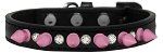 Crystal and Light Pink Spikes Dog Collar (size: Black Size 16)