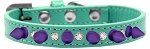 Crystal and Purple Spikes Dog Collar (size: Aqua Size 16)