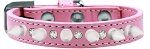 Crystal and White Spikes Dog Collar (size: Light Pink Size 16)