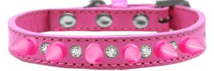 Crystal and Bright Pink Spikes Dog Collar