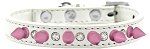 Crystal and Light Pink Spikes Dog Collar (size: White Size 12)