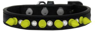 Crystal and Neon Yellow Spikes Dog Collar