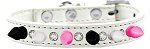 Crystal with Black, White and Bright Pink Spikes Dog Collar (size: White Size 16)