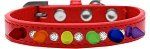 Crystal with Rainbow Spikes Dog Collar (size: Red Size 16)