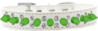 Double Crystal and Neon Green Spikes Dog Collar