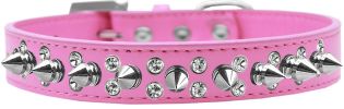 Double Crystal and Silver Spikes Dog Collar