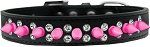 Double Crystal and Bright Pink Spikes Dog Collar (size: Black Size 18)