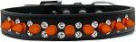 Double Crystal and Neon Orange Spikes Dog Collar (size: Black Size 18)