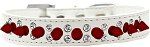 Double Crystal and Red Spikes Dog Collar (size: White Size 18)