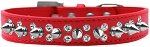Double Crystal and Silver Spikes Dog Collar (size: Red Size 18)