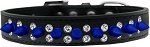 Double Crystal and Blue Spikes Dog Collar (size: Black Size 14)