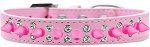 Double Crystal and Bright Pink Spikes Dog Collar (size: Light Pink Size 14)