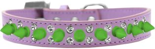 Double Crystal and Neon Green Spikes Dog Collar
