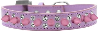 Double Crystal and Light Pink Spikes Dog Collar