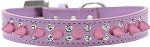 Double Crystal and Light Pink Spikes Dog Collar (size: Lavender Size 14)
