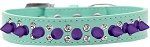 Double Crystal and Purple Spikes Dog Collar (size: Aqua Size 14)