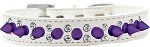Double Crystal and Purple Spikes Dog Collar (size: White Size 14)