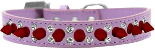 Double Crystal and Red Spikes Dog Collar