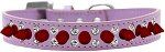 Double Crystal and Red Spikes Dog Collar (size: Lavender Size 14)
