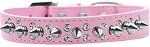 Double Crystal and Silver Spikes Dog Collar (size: Light Pink Size 14)
