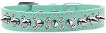 Double Crystal and Silver Spikes Dog Collar (size: Aqua Size 12)