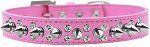 Double Crystal and Silver Spikes Dog Collar (size: Bright Pink Size 12)