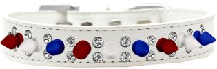 Double Crystal with Red, White and Blue Spikes Dog Collar