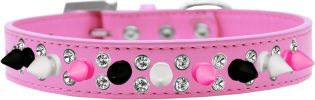 Double Crystal with Black, White and Bright Pink Spikes Dog Collar