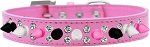Double Crystal with Black, White and Bright Pink Spikes Dog Collar (size: Bright Pink Size 18)