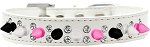 Double Crystal with Black, White and Bright Pink Spikes Dog Collar (size: White Size 12)