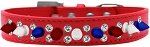 Double Crystal with Red, White and Blue Spikes Dog Collar (size: Red Size 14)