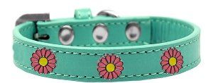 Pink Daisy Widget Dog Collar (size: Aqua Size 10)