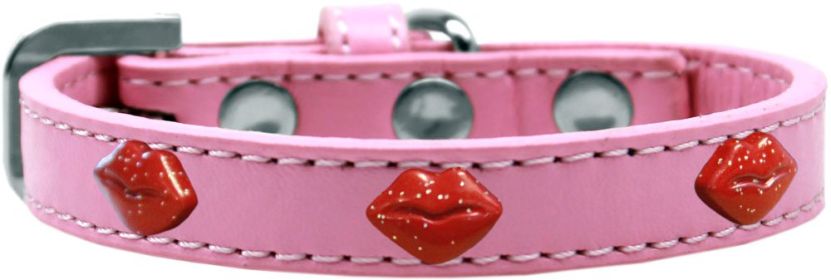 Red Glitter Lips Widget Dog Collar (size: Light Pink Size 10)