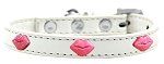 Pink Glitter Lips Widget Dog Collar (size: White Size 12)